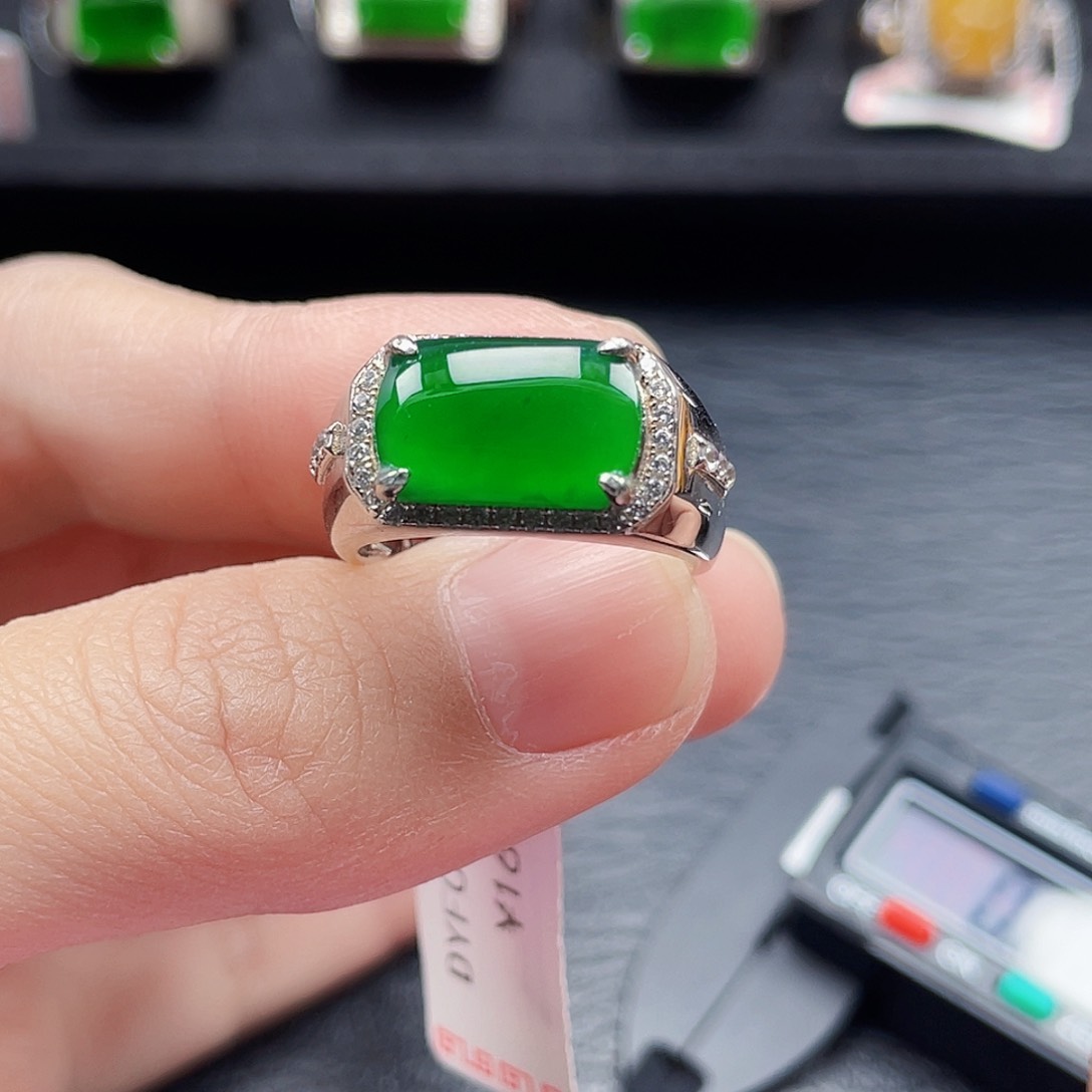 翡翠戒指银S925镶嵌天然a货翡翠2398