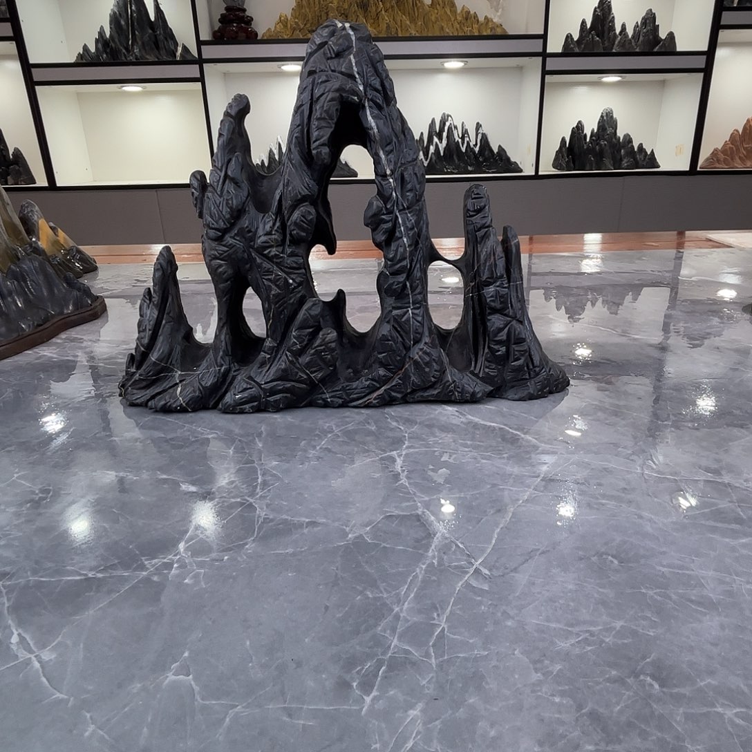 烟***眼砖雕灵璧石雕刻山峰摆件