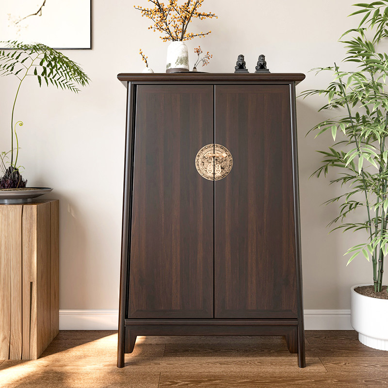 新中式实木圆角柜明式万历柜储物柜茶水柜角柜桌边柜茶室收纳矮柜