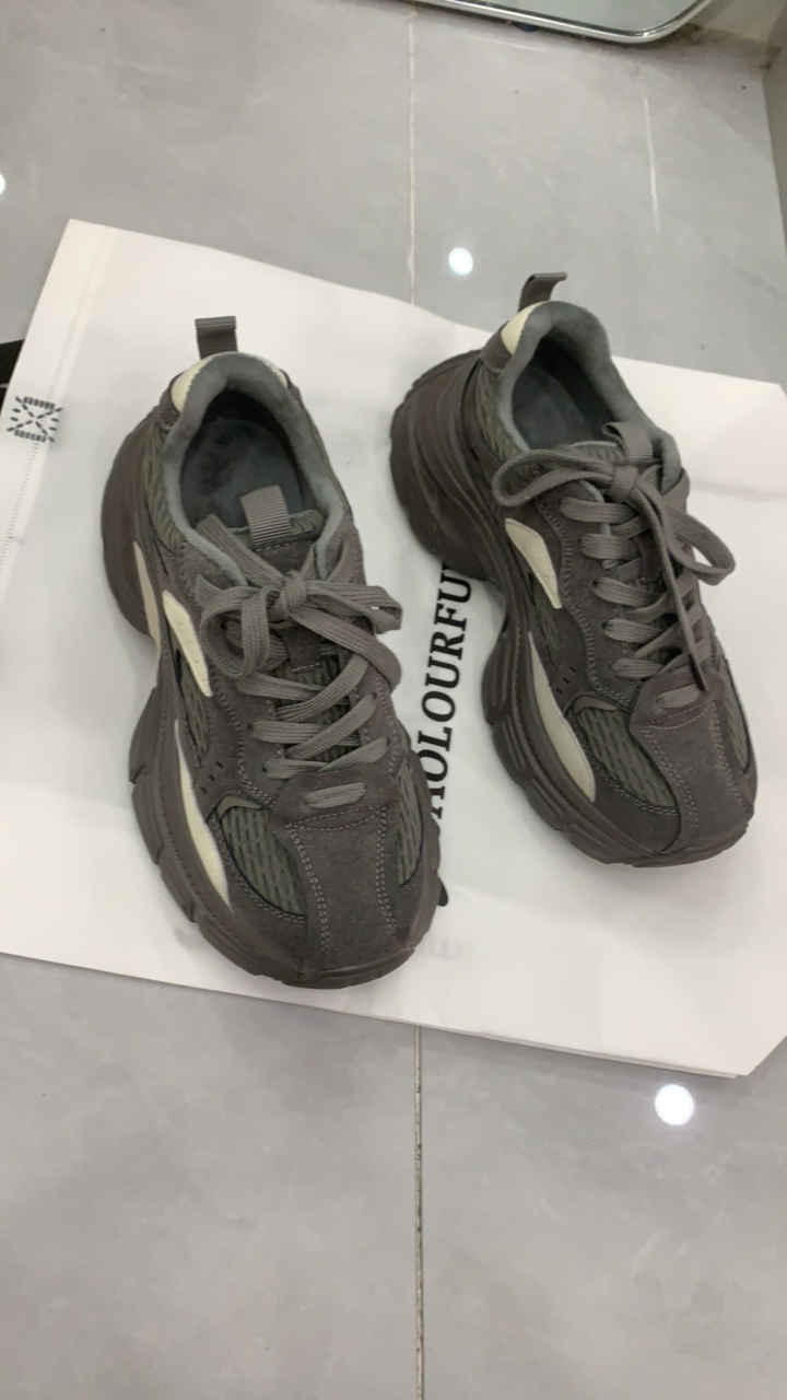 加绒厚底老爹鞋女2024冬款潮复古拼接百搭运动鞋80-3573