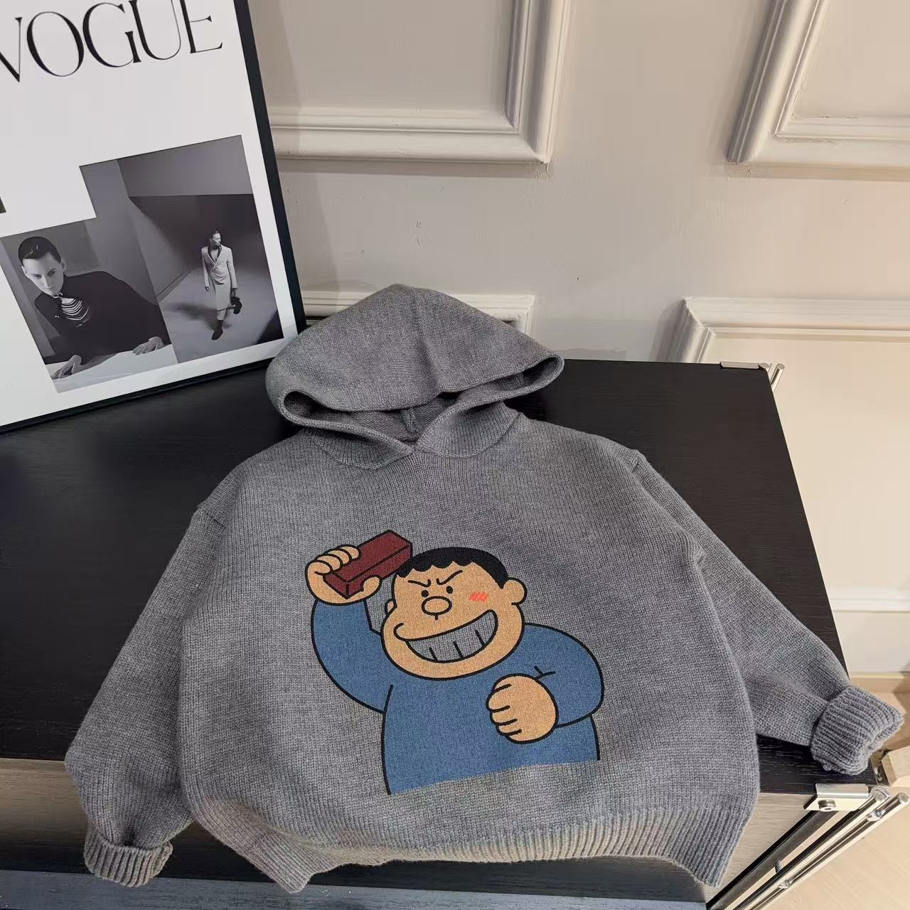 【两个小盆友】2025秋冬男童韩版休闲卡通动漫毛衣连帽针织衫881701