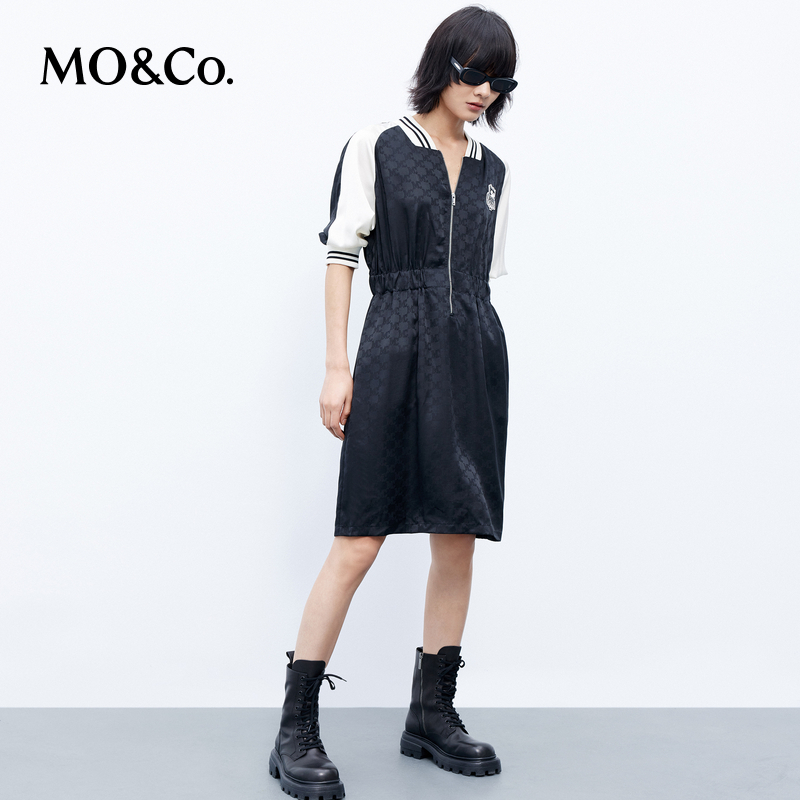 【陈大可专属】MOCO连衣裙含桑蚕丝人丝混纺暗纹收腰MBC3DRS042