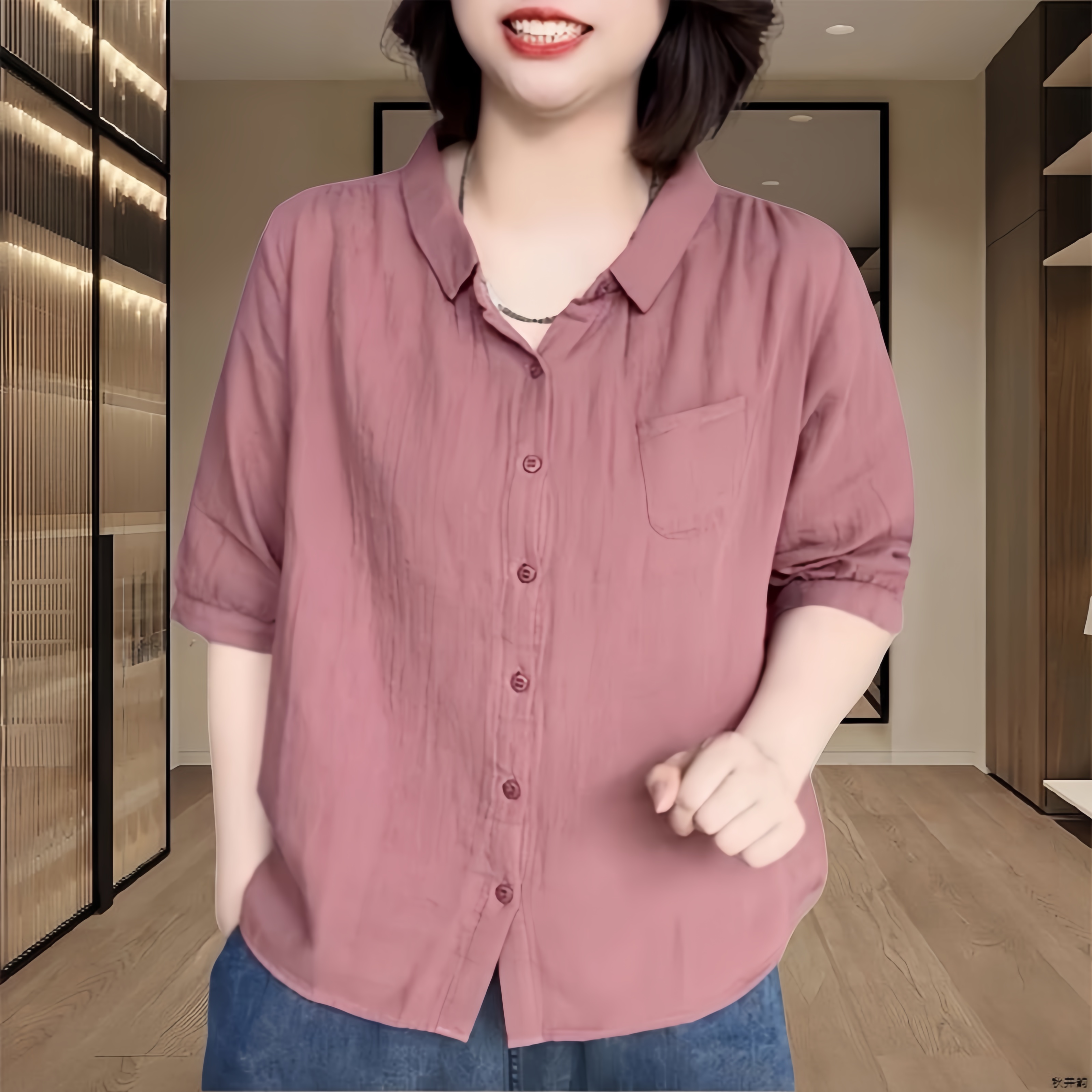 拼接扎染短袖翻领常规款纽扣衬衫显瘦休闲大码衬衣小众百搭