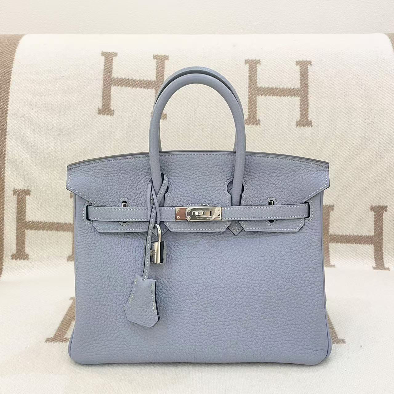 99新 Hermes/爱马仕 birkin 25 框P togo  亚麻蓝mk0125a2 