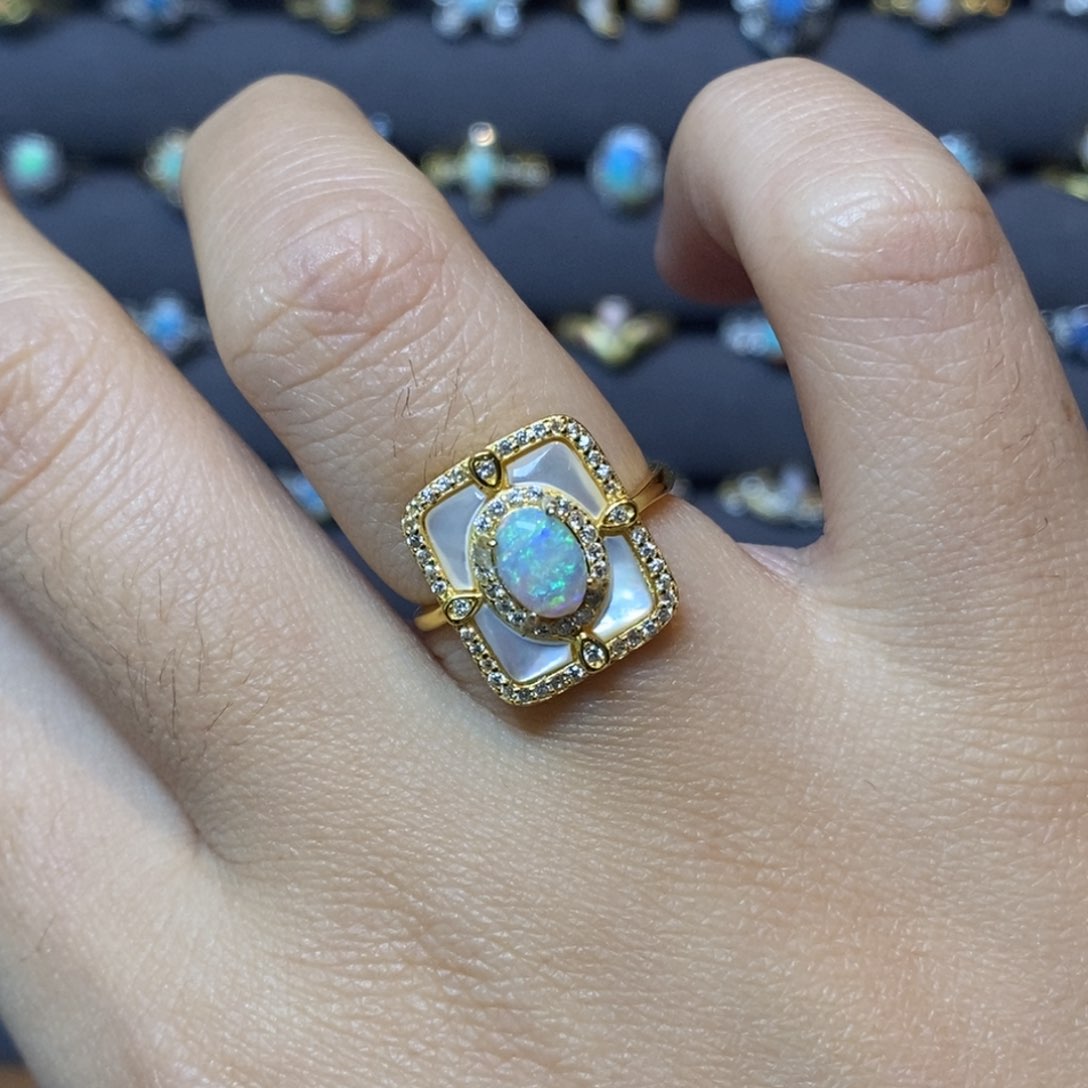 欧泊珠宝奇石银S925镶嵌戒指