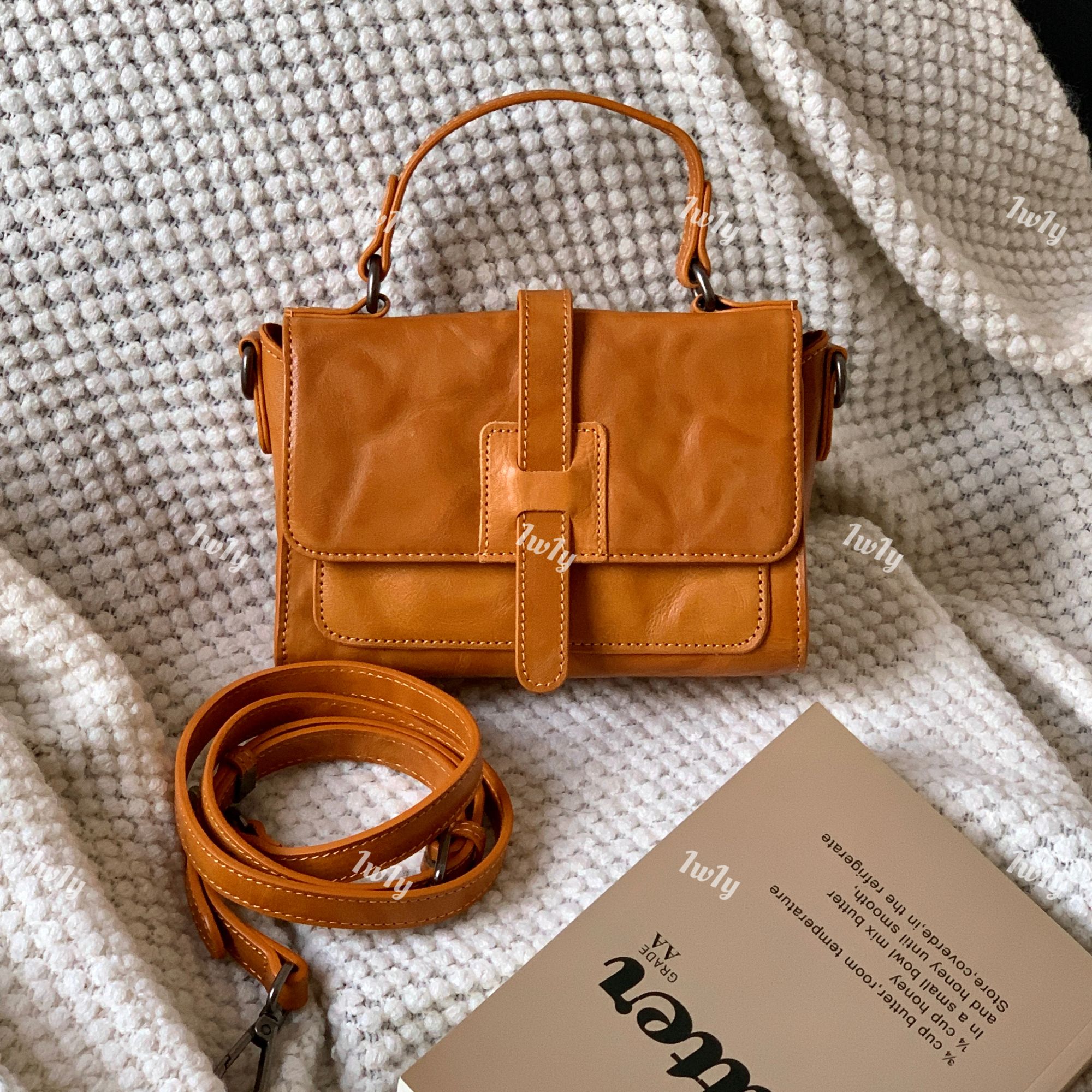 【1w1y】植鞣头层牛皮小方包女真皮休闲百搭迷你手提单肩斜挎小包包