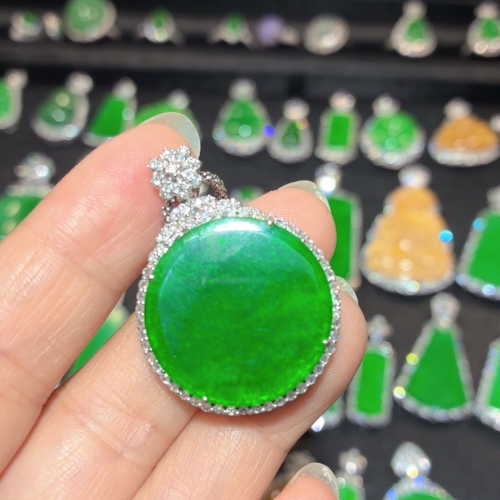 翡翠18K金镶嵌吊坠(不含链)翡翠