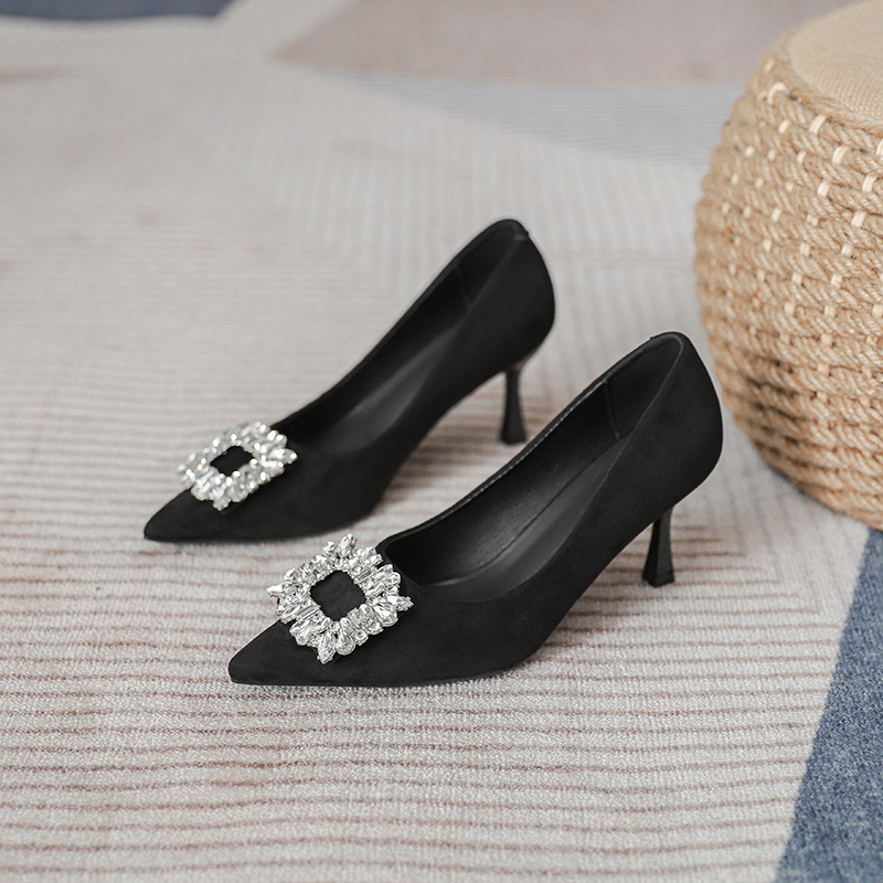 真皮不累脚浅口高跟鞋女春秋新款舒适大码职业工作鞋透气绝美细跟