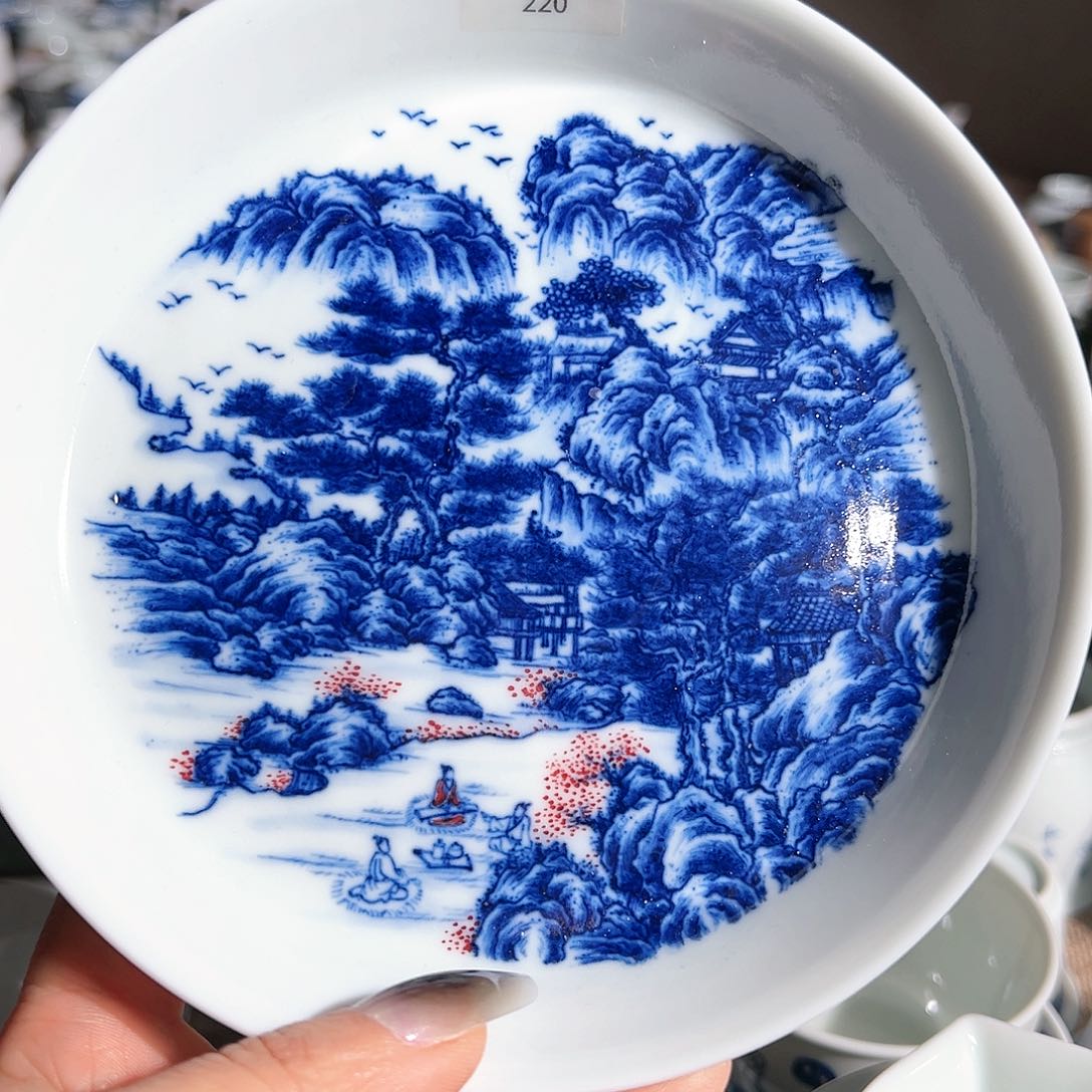 青花山水壶承微瑕