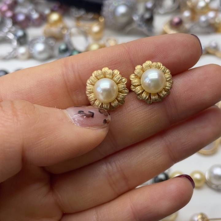 海水珍珠耳饰银S925镶嵌