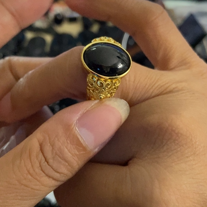 翡翠银S925镶嵌戒指墨翠