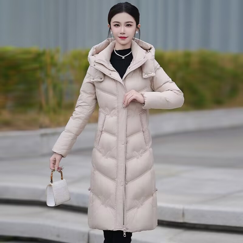 2025冬季气质中长款羽绒服女过膝百搭修身显瘦极寒加厚保暖外套
