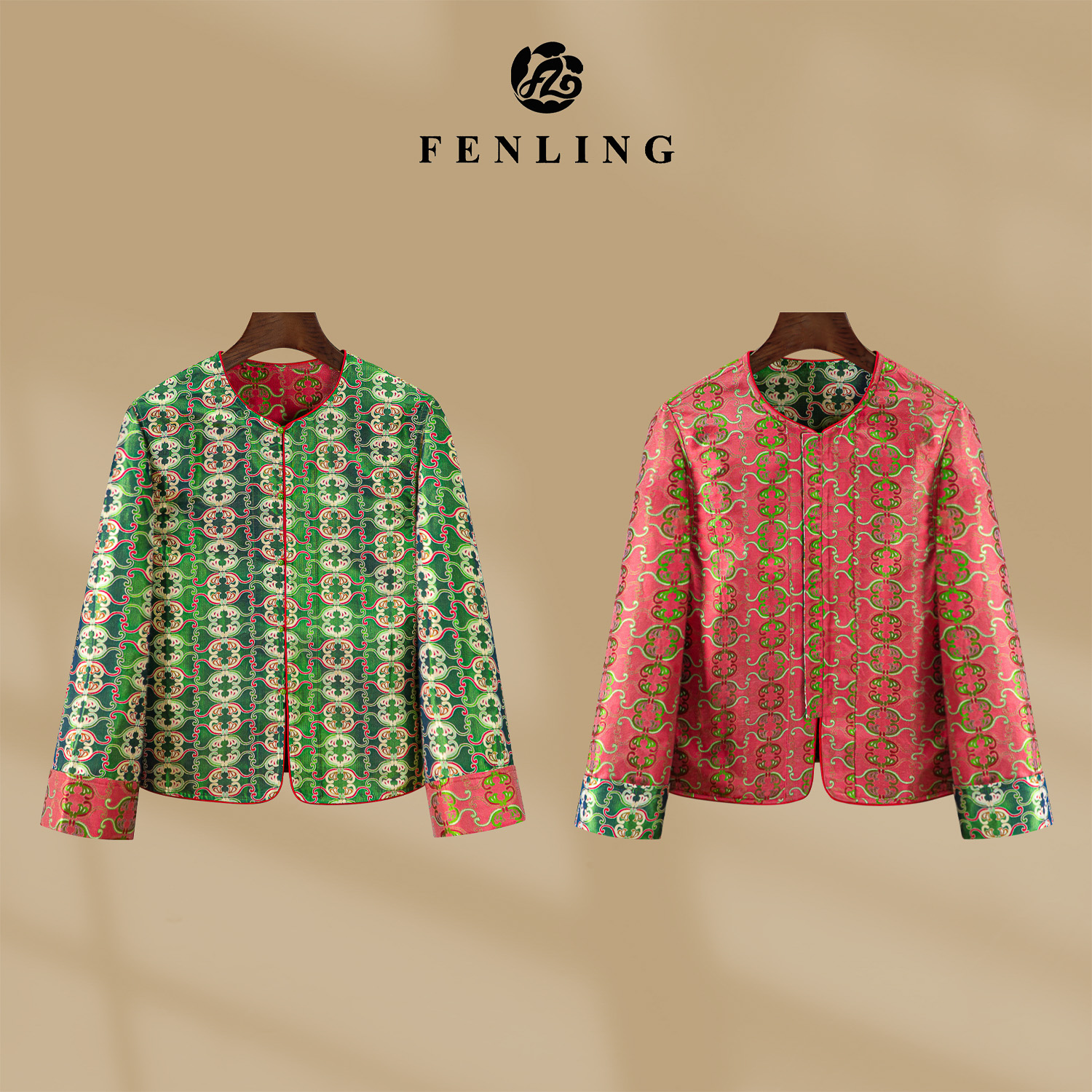 芬领-化蝶-非遗100桑蚕丝双面双穿蜀锦外套开衫上衣WT378-WT381