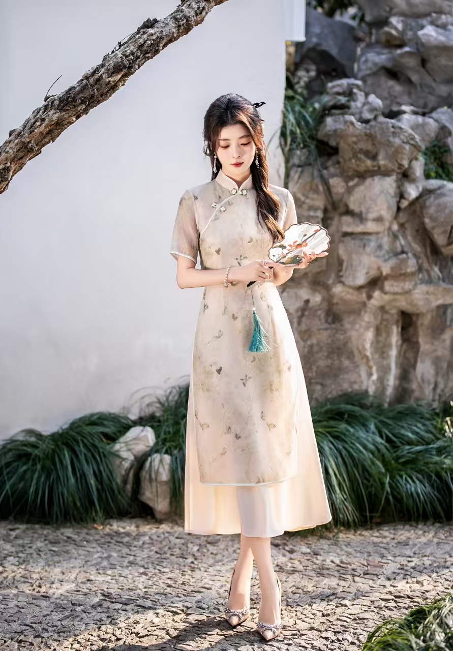 淡雅气质年轻改良奥黛旗袍日常中式轻松驾驭遮肉少女独特感连衣裙