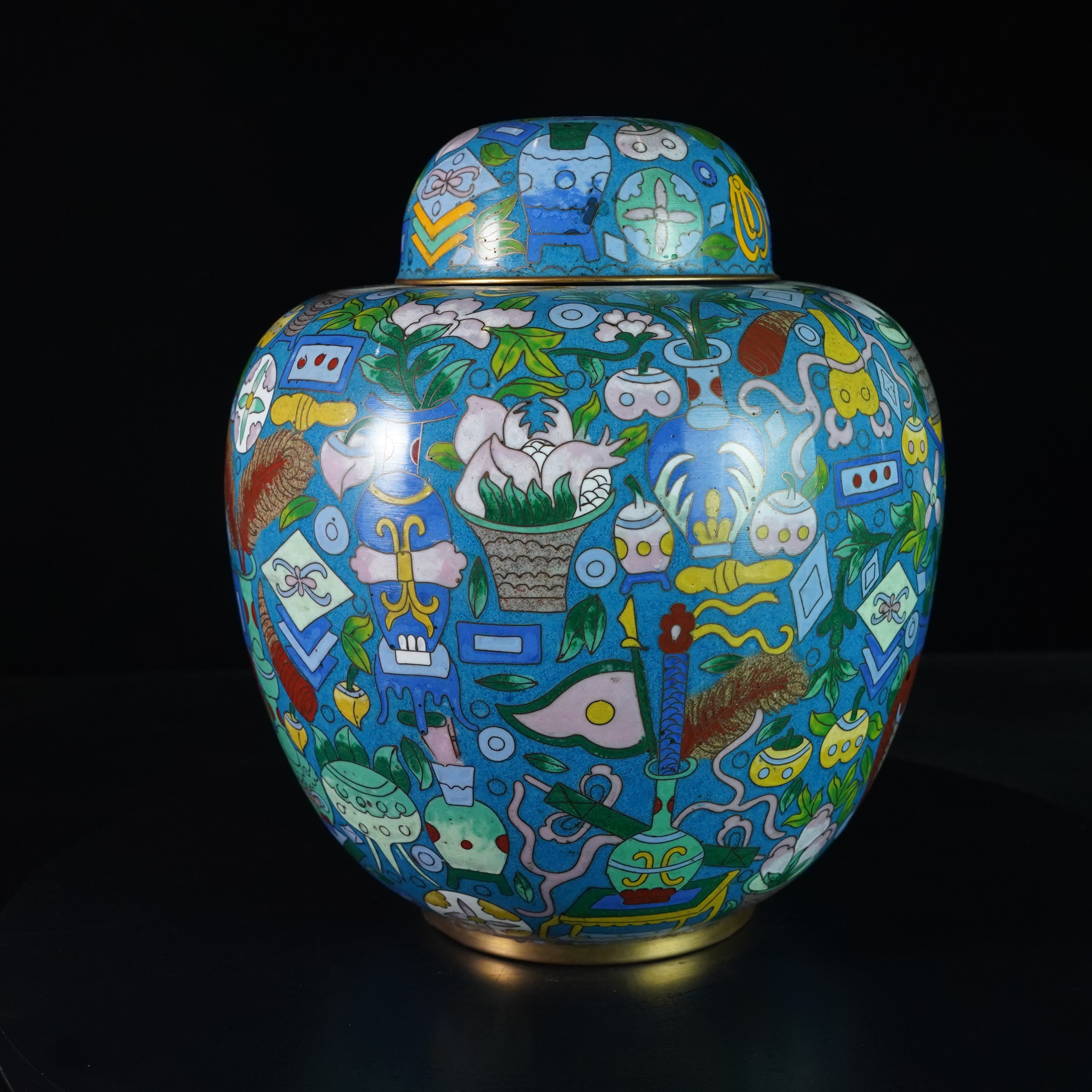 LLB250121012【十竹斋】晚清民国掐丝珐琅清供图盖罐