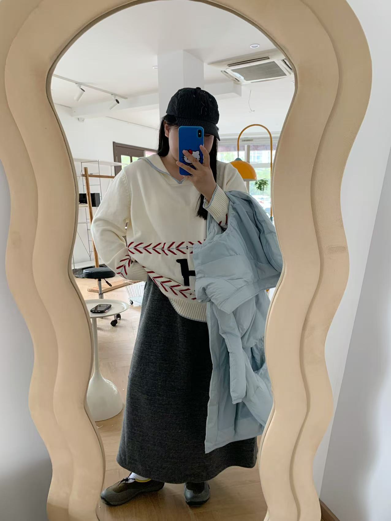 8225大码女装撞色提花正肩海军领毛衣慵懒风秋冬针织衫上衣