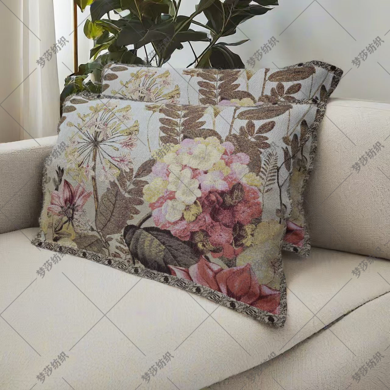 【莫奈花园黄咖】国宾礼火麻纱布枕套一对--50cm*80cm