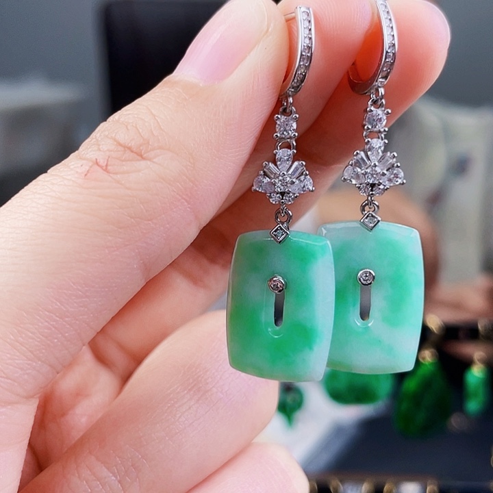 翡翠耳饰银S925镶嵌饰品