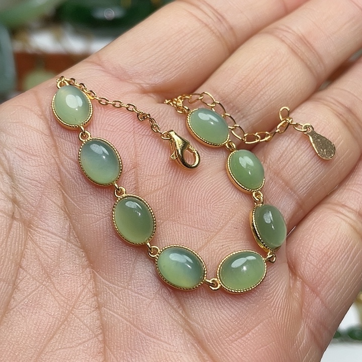 和田玉（碧玉）银S925镶嵌手链