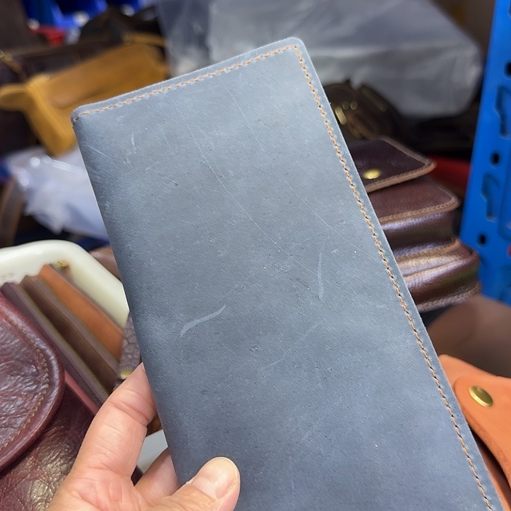 头层牛皮长款钱包蓝色