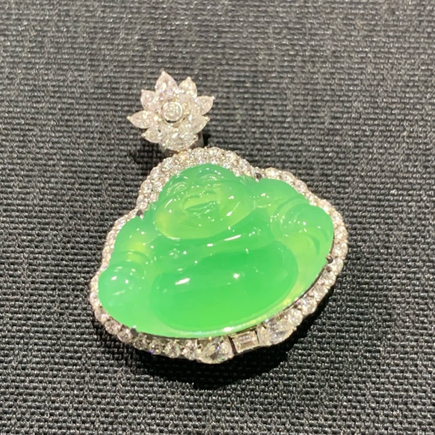 18k金镶嵌冰种木那绿佛公吊坠