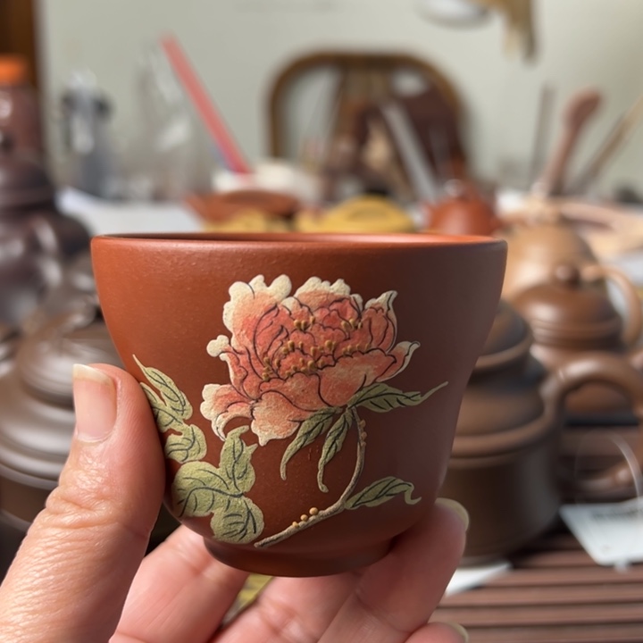 紫砂茶壶手工主人杯 泥绘款