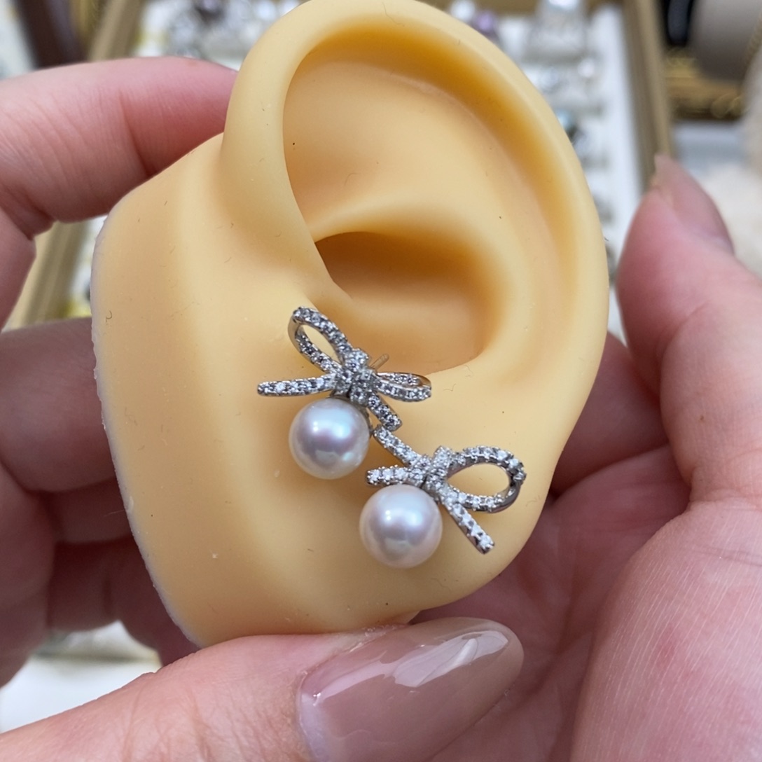 银S925镶嵌海水珍珠耳饰6-7akoya 