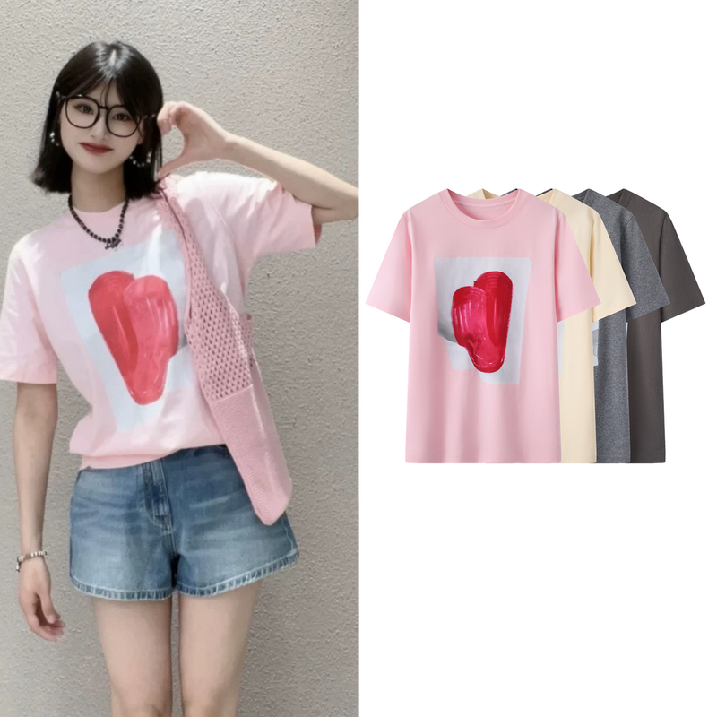 夏季新款百搭显瘦城市图案印花圆领短袖T恤上衣【8204】