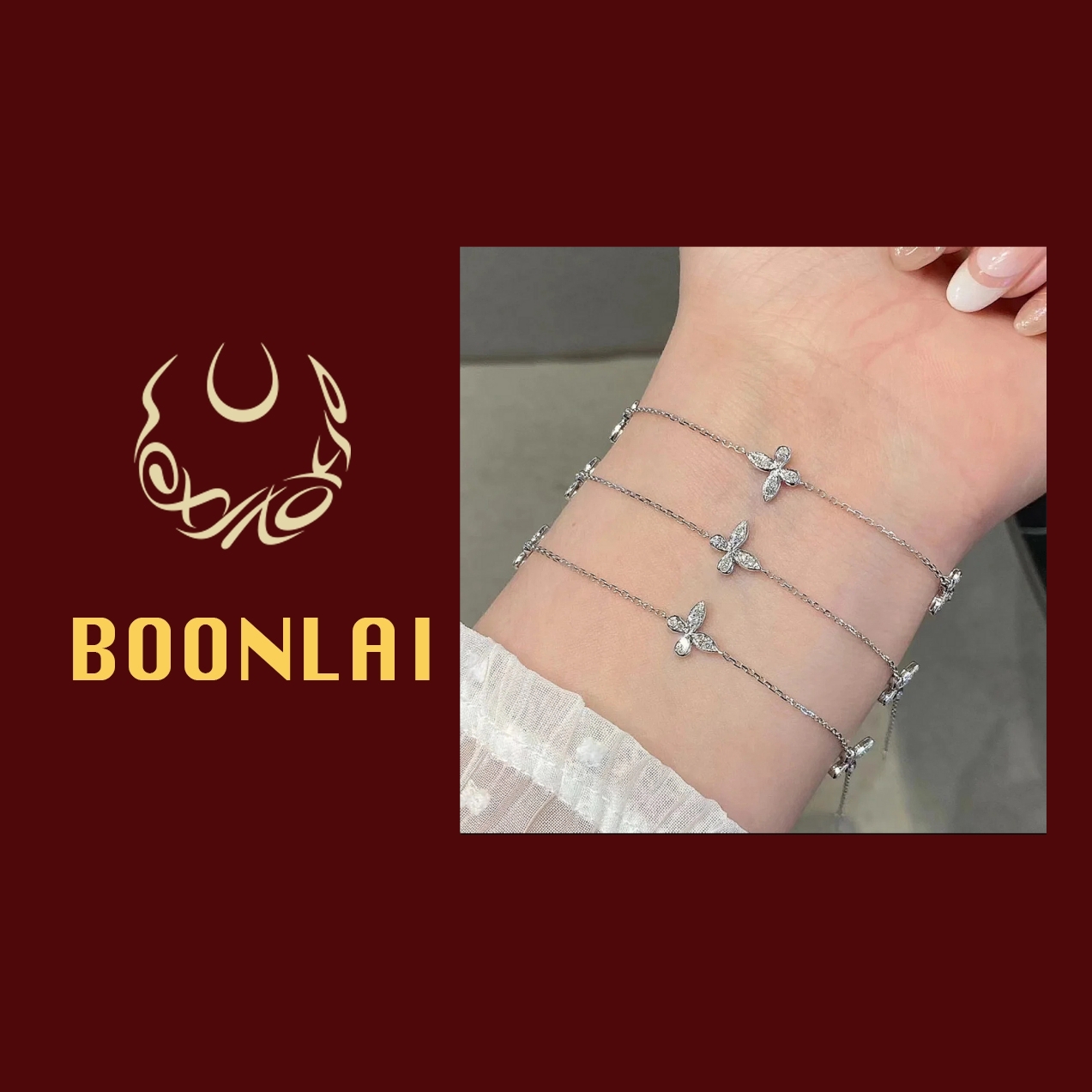 铜合金锆石手链 Boonlai 满镶简约缱绻蝴蝶手链1413