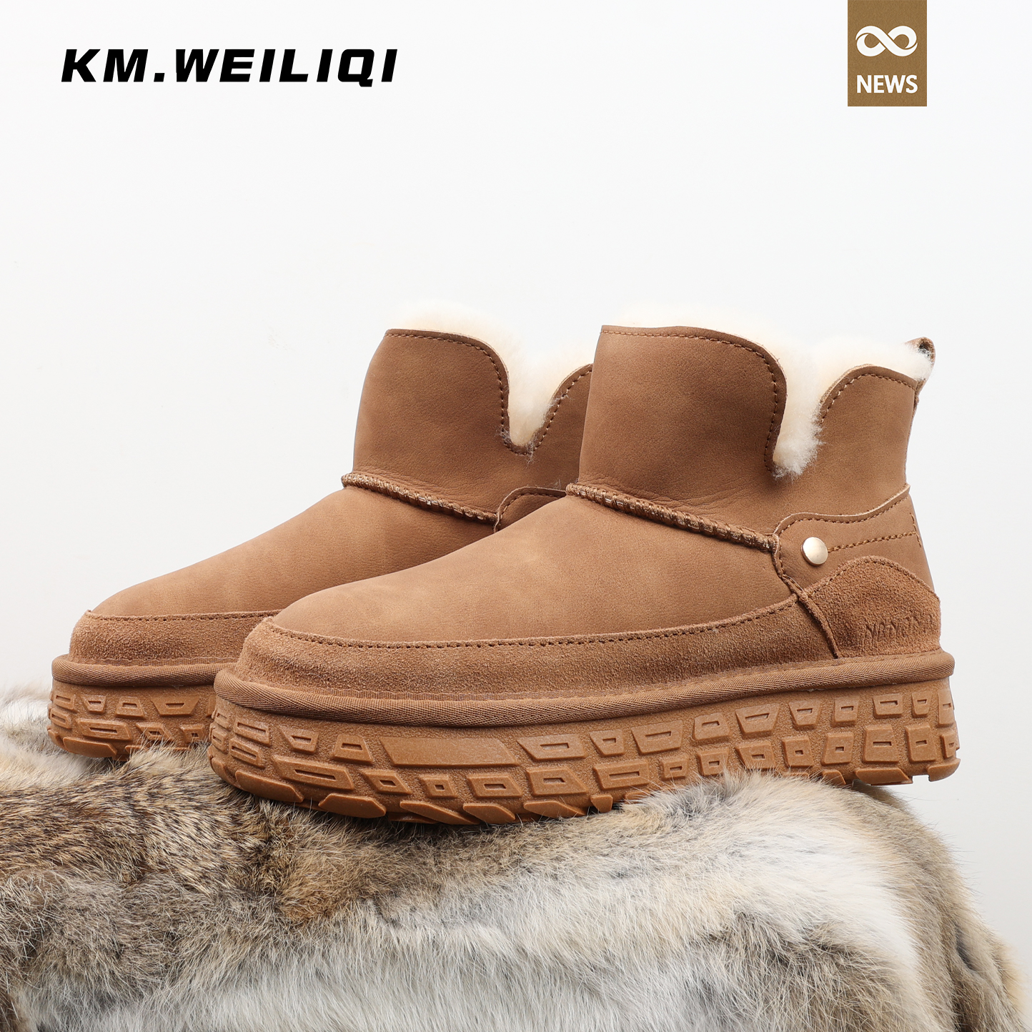 2025热卖雪地靴女防水皮面皮毛一体款时尚雪地靴防滑厚底增高棉鞋