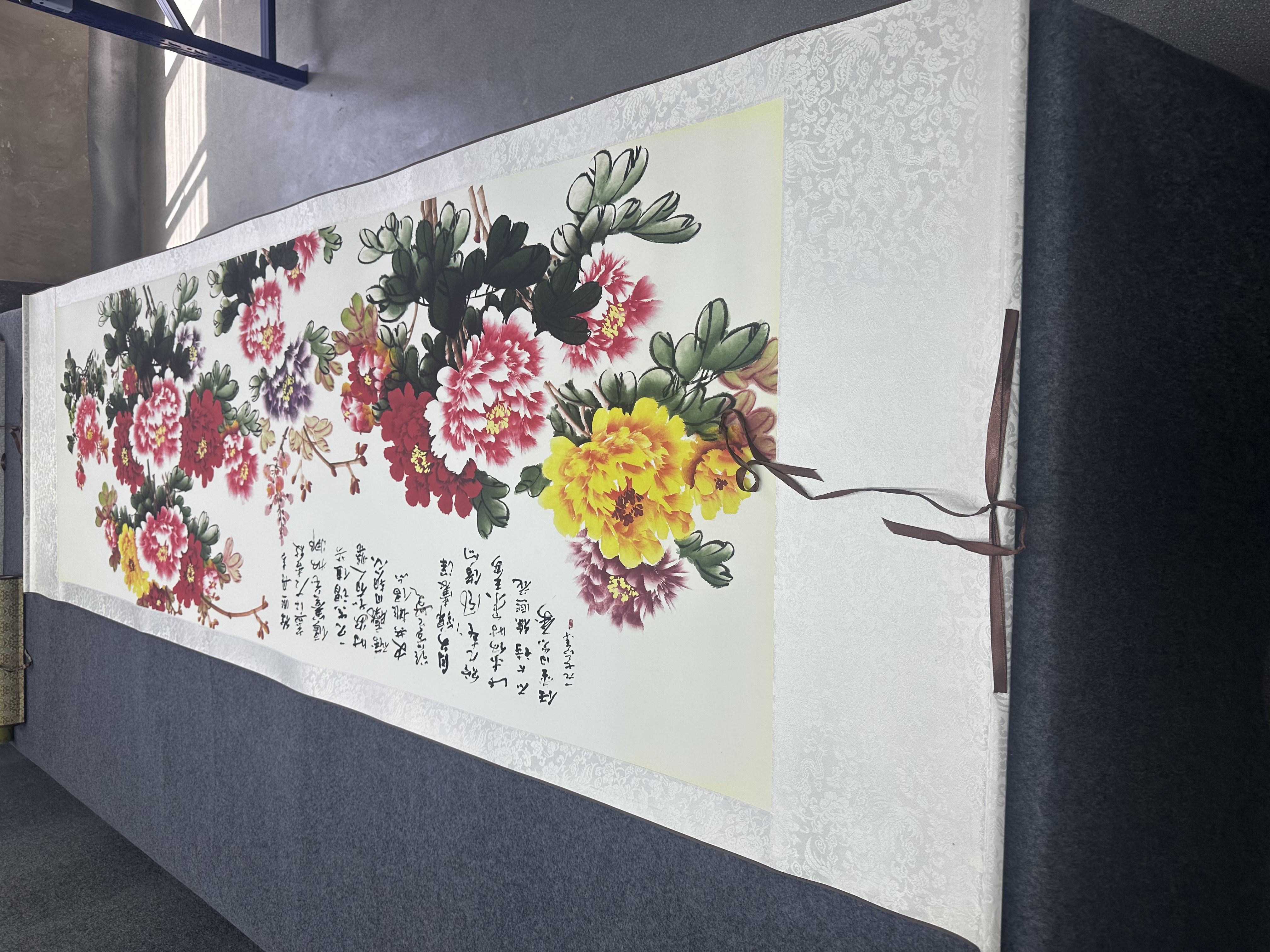 260*80（牡丹）客厅茶室办公室高精复原软装挂画手工装裱