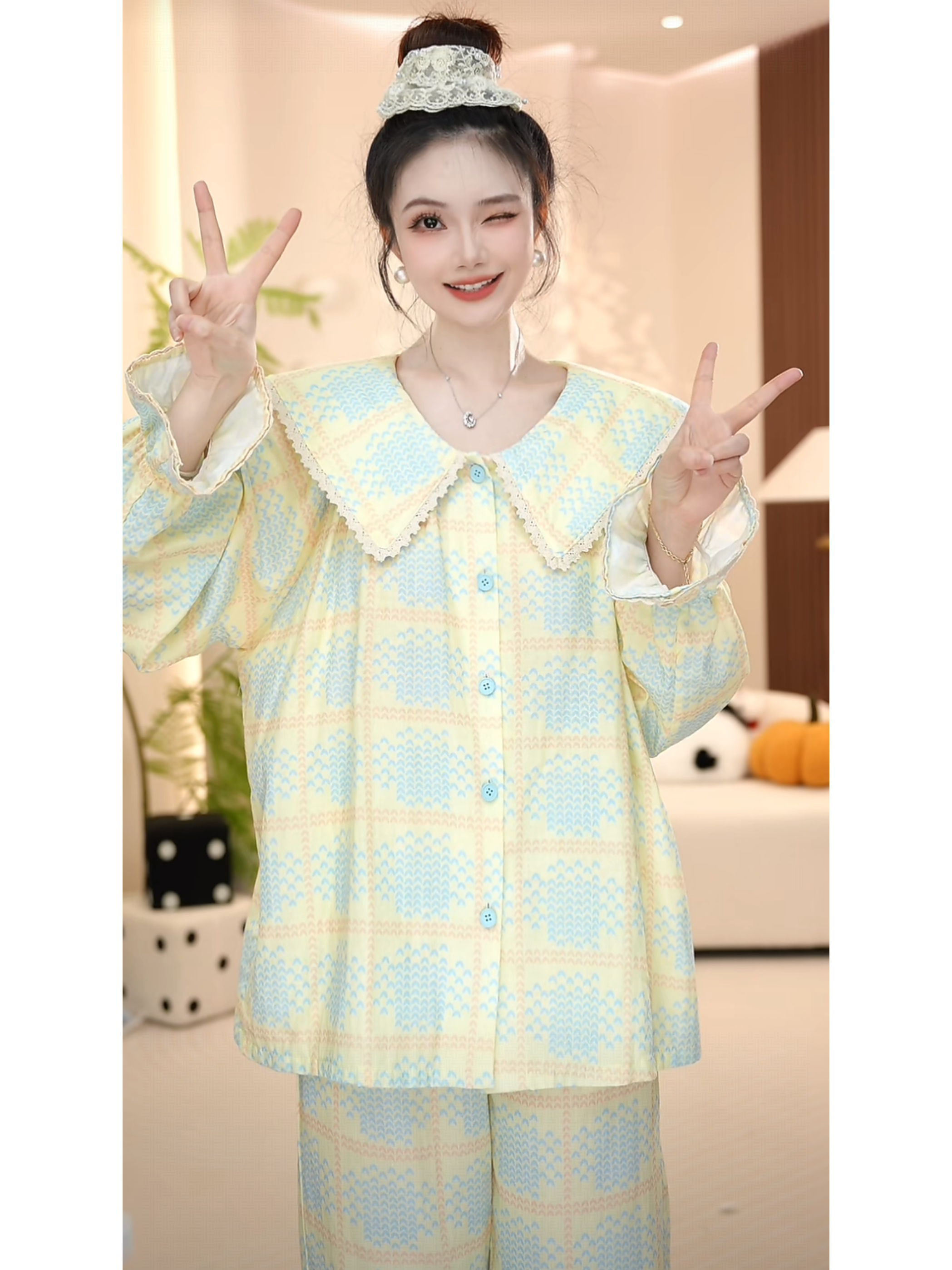 【上新】时尚高定欧若风轻奢春季新款长袖长裤款家居服睡衣女套装