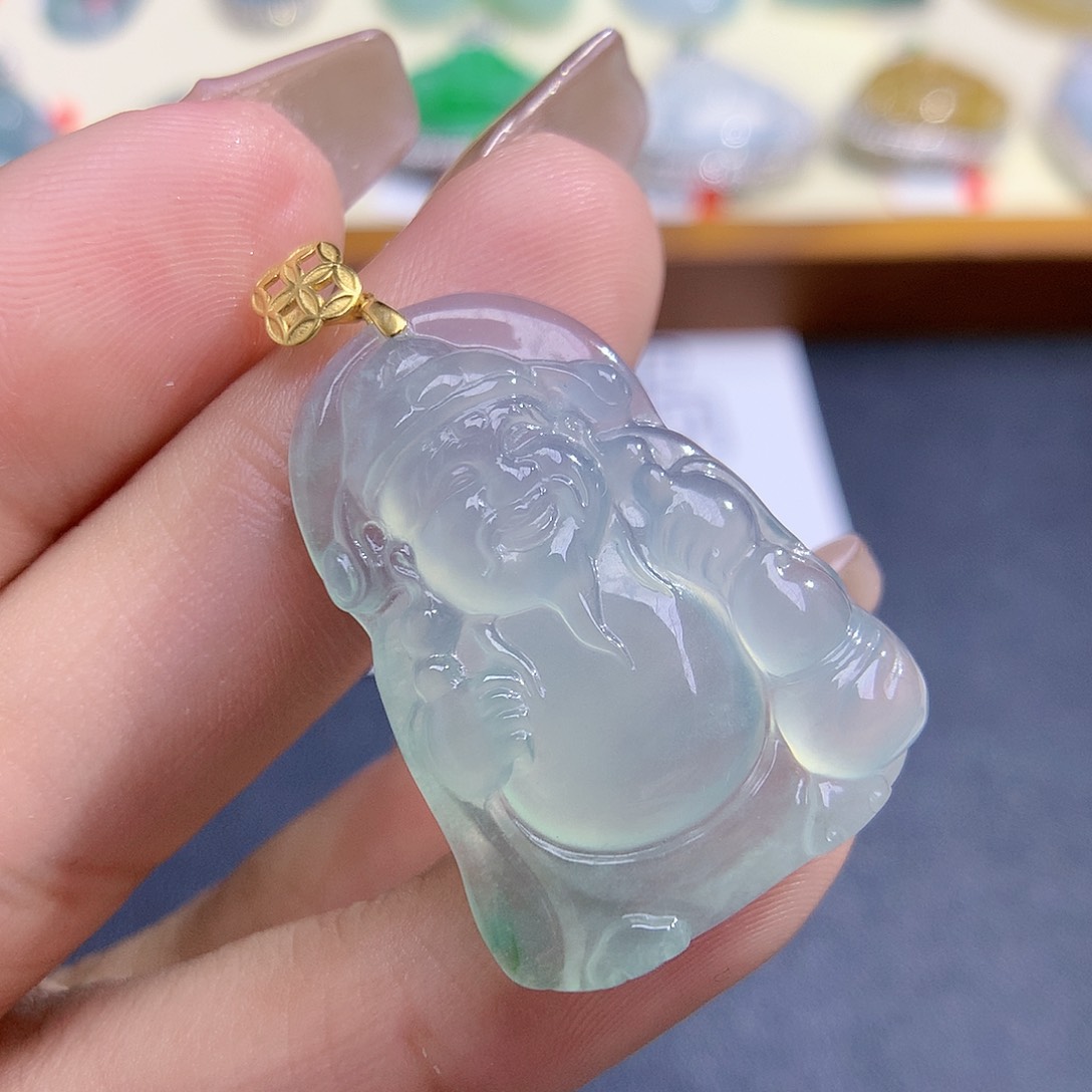翡翠颈饰18K金镶嵌好***来财神