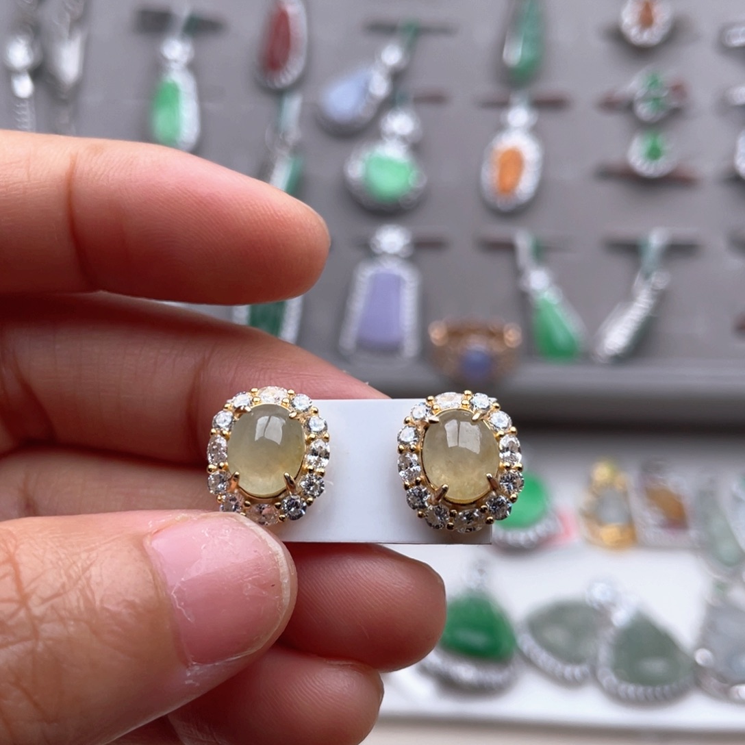 翡翠银S925镶嵌耳饰