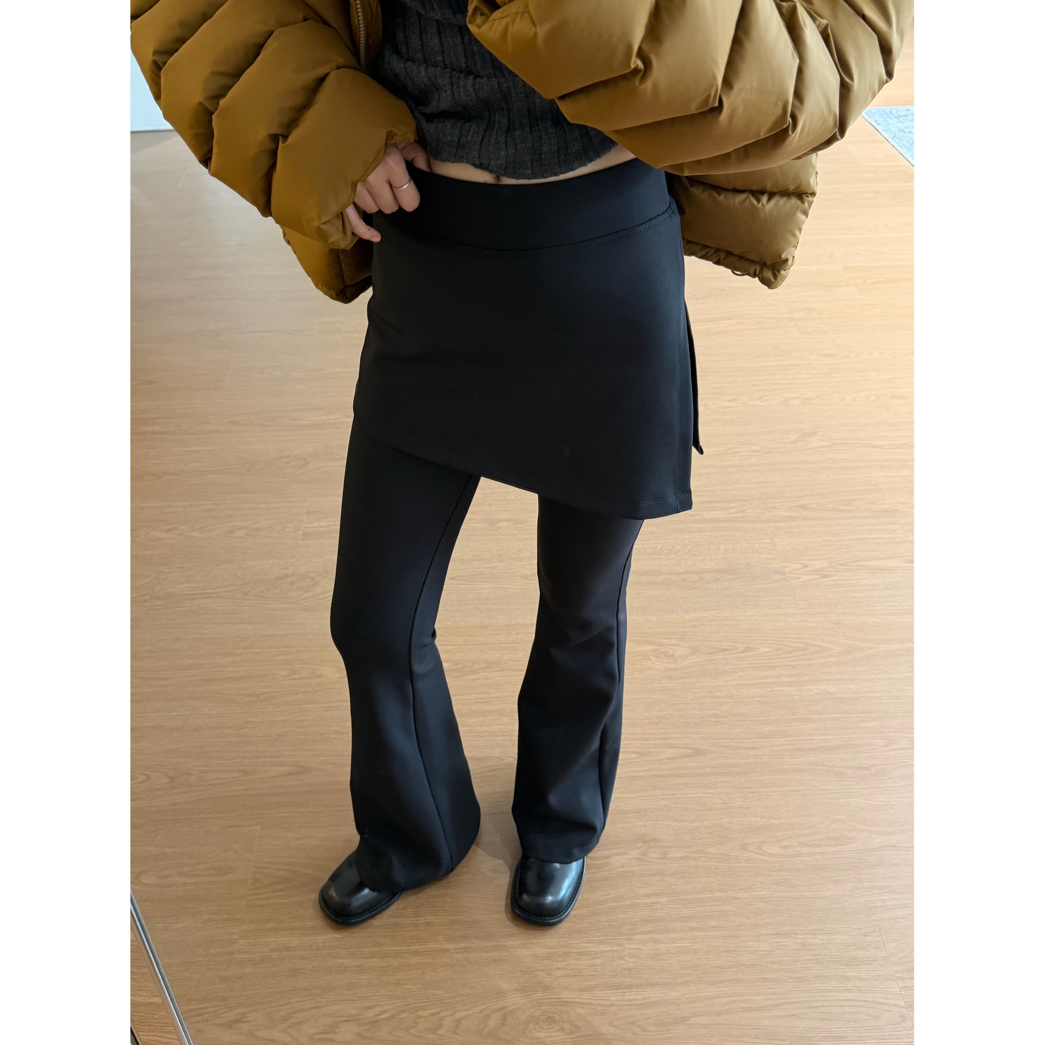 INAIEN“黑棱裤裙”瑜伽面料微喇通勤百搭显瘦休闲时尚裤裙P8587