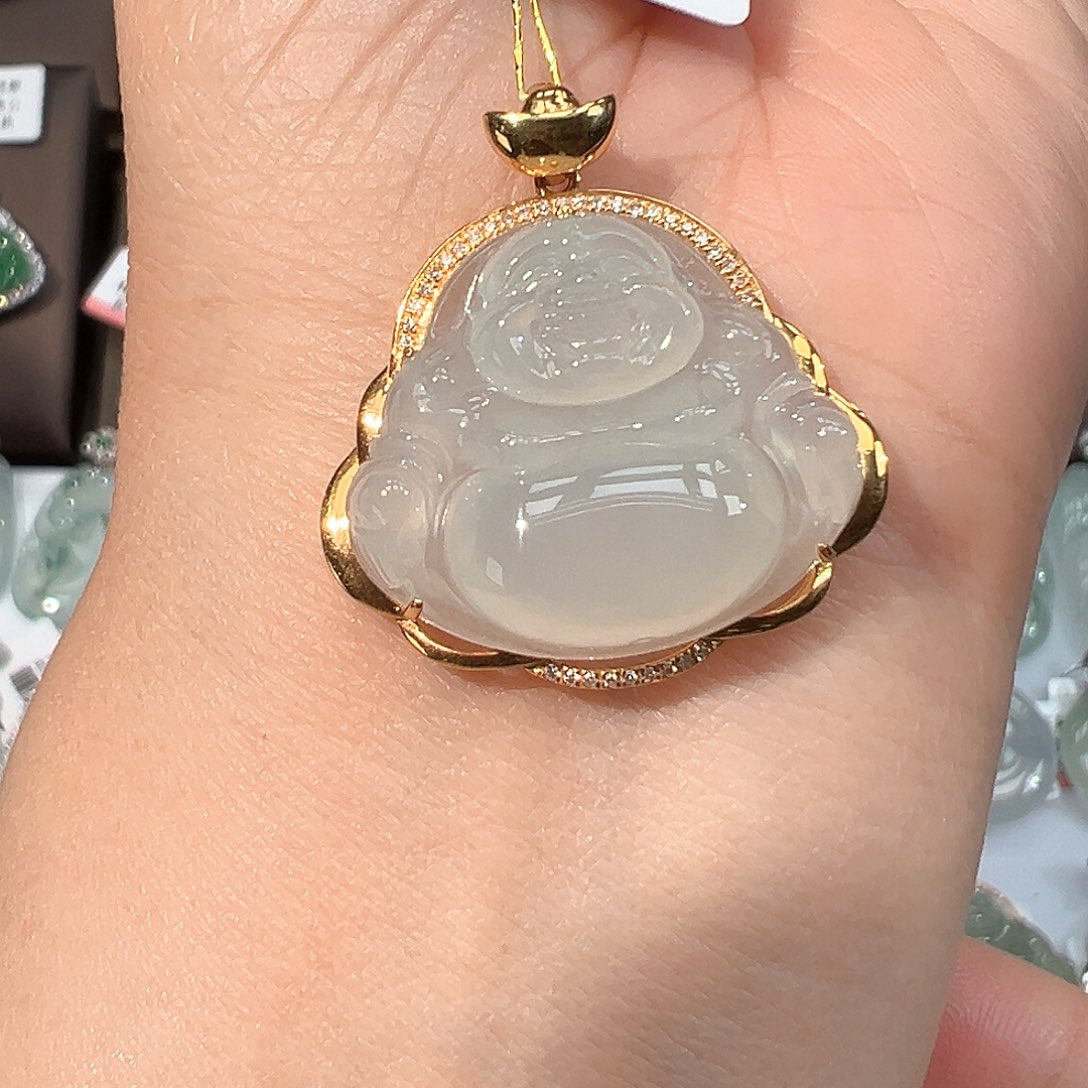 翡翠18K金镶嵌吊坠(不含链)佛公