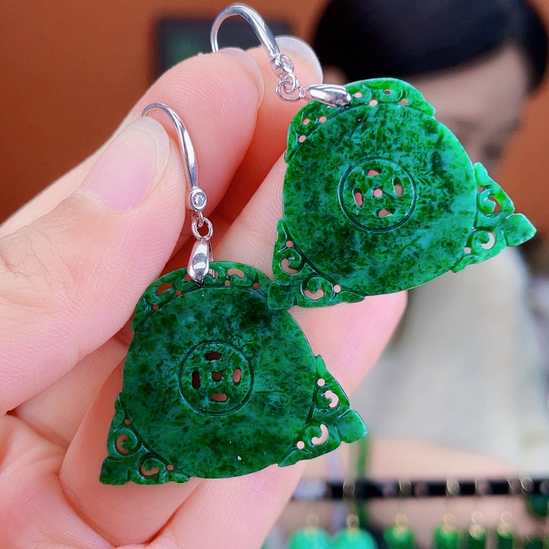 翡翠银S925镶嵌耳饰