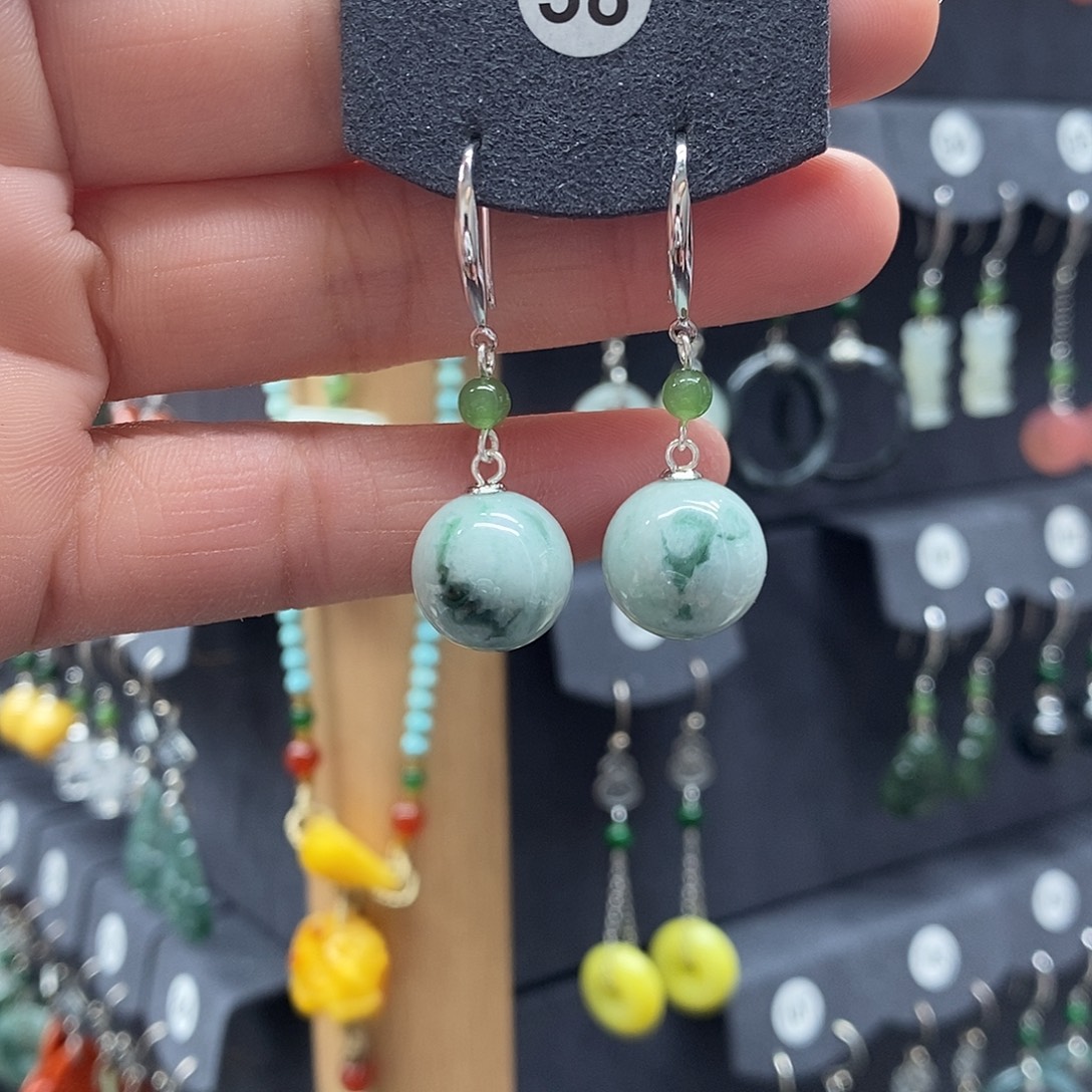 翡翠银S925镶嵌耳饰