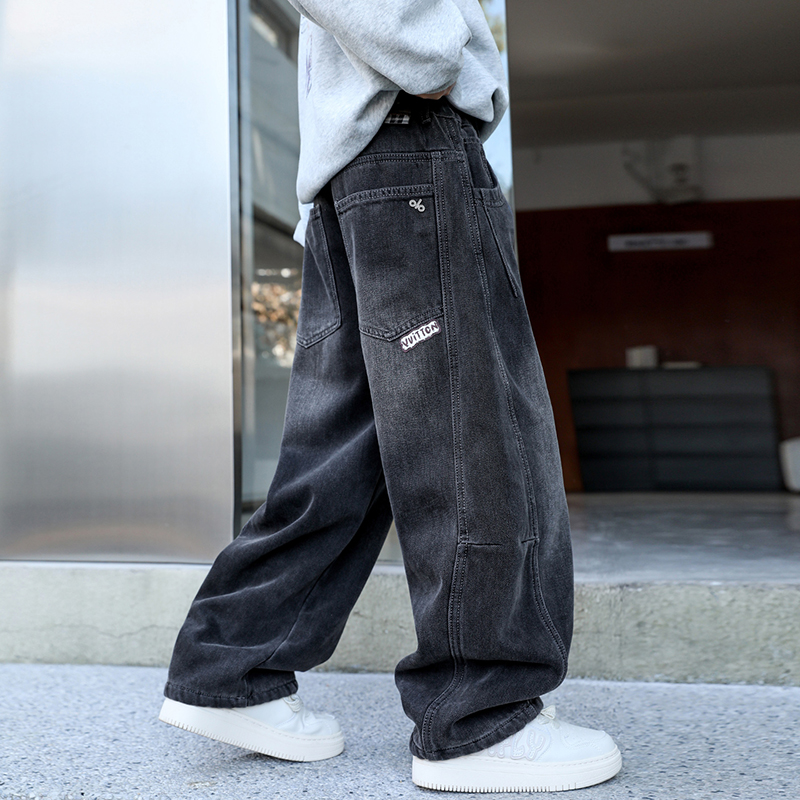 木言童装男童牛仔裤秋装儿童加绒裤子2025新款大童春秋洋气弯刀裤