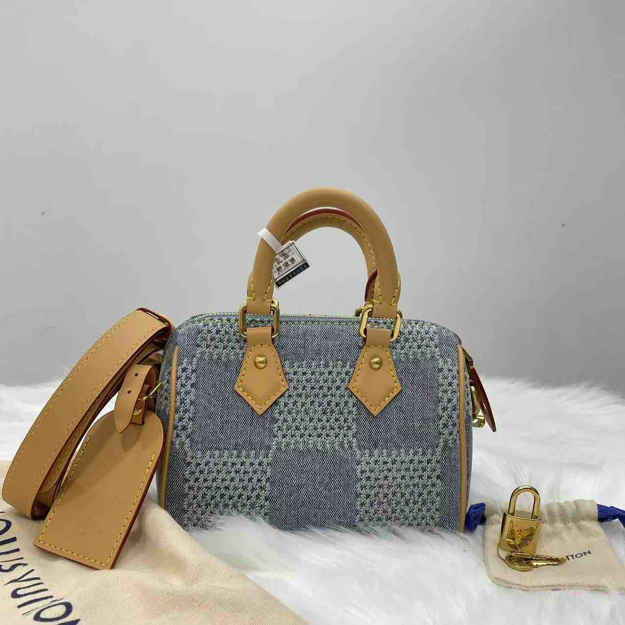 99新 LouisVuitton/路易威登 speedy18牛仔丹宁棋盘格 US591619
