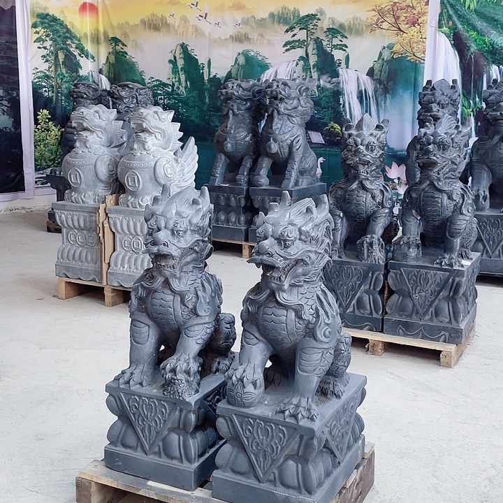 石头青石麒麟高60一对