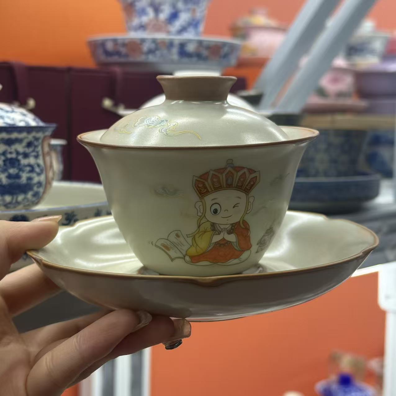 汝窑茶杯主人杯开片西游记唐僧师徒卡通盖碗陶瓷茶杯茶碗趣味0962