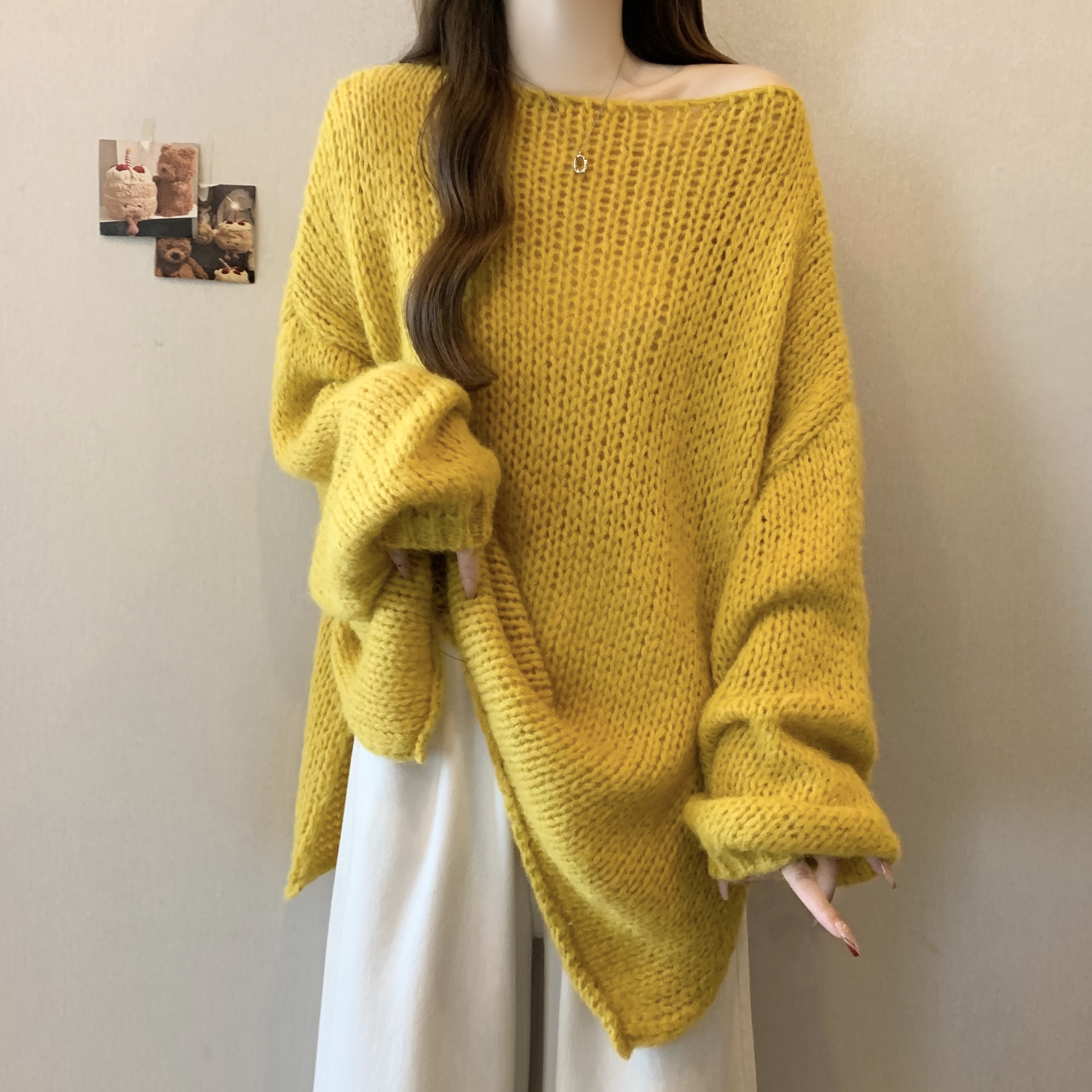 大码慵懒风圆领中长款毛衣女2025春季新款软糯休闲美丽长袖针织衫