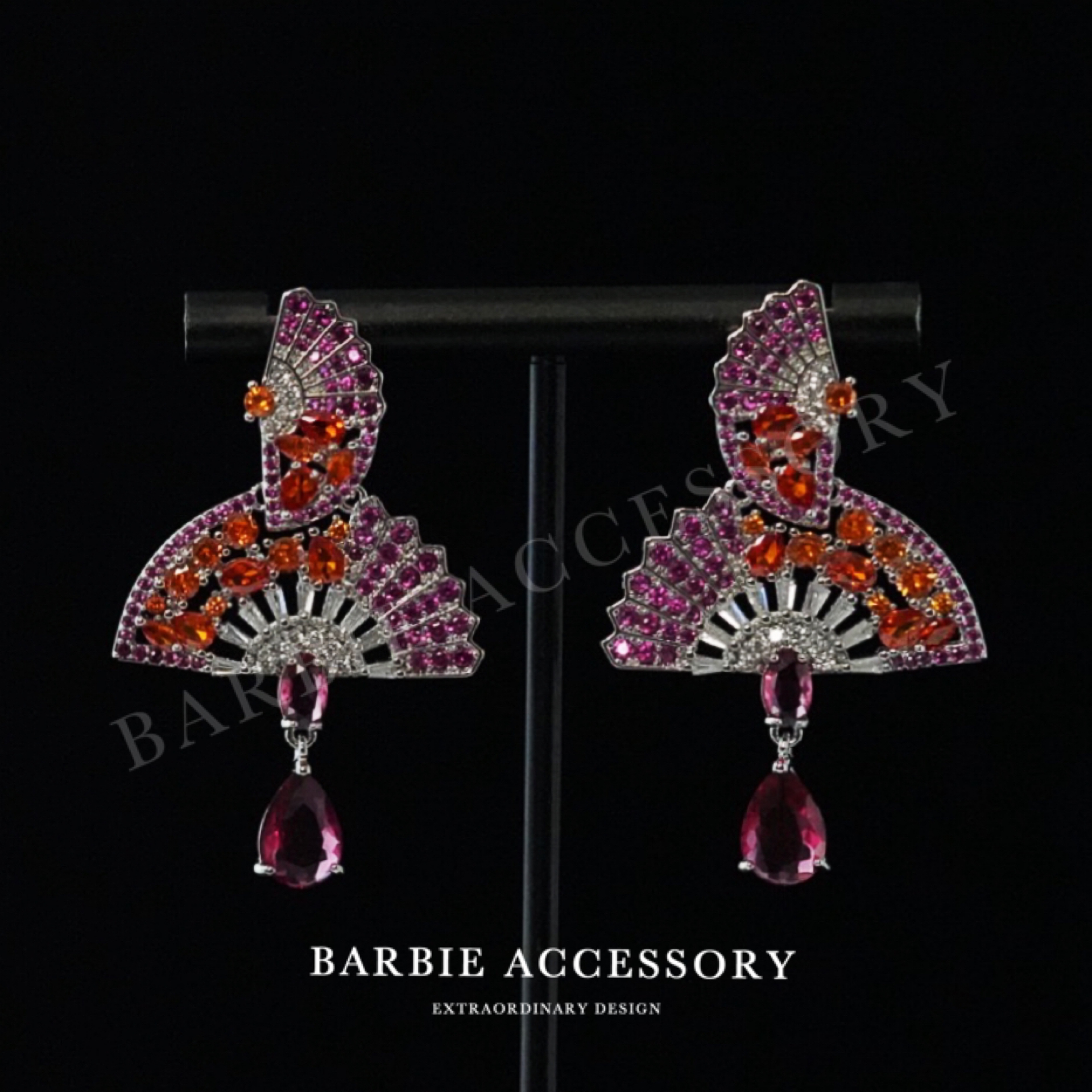 铜合金合成锆石耳饰 【小扇星黎】法式中古轻奢设计款高级感耳环