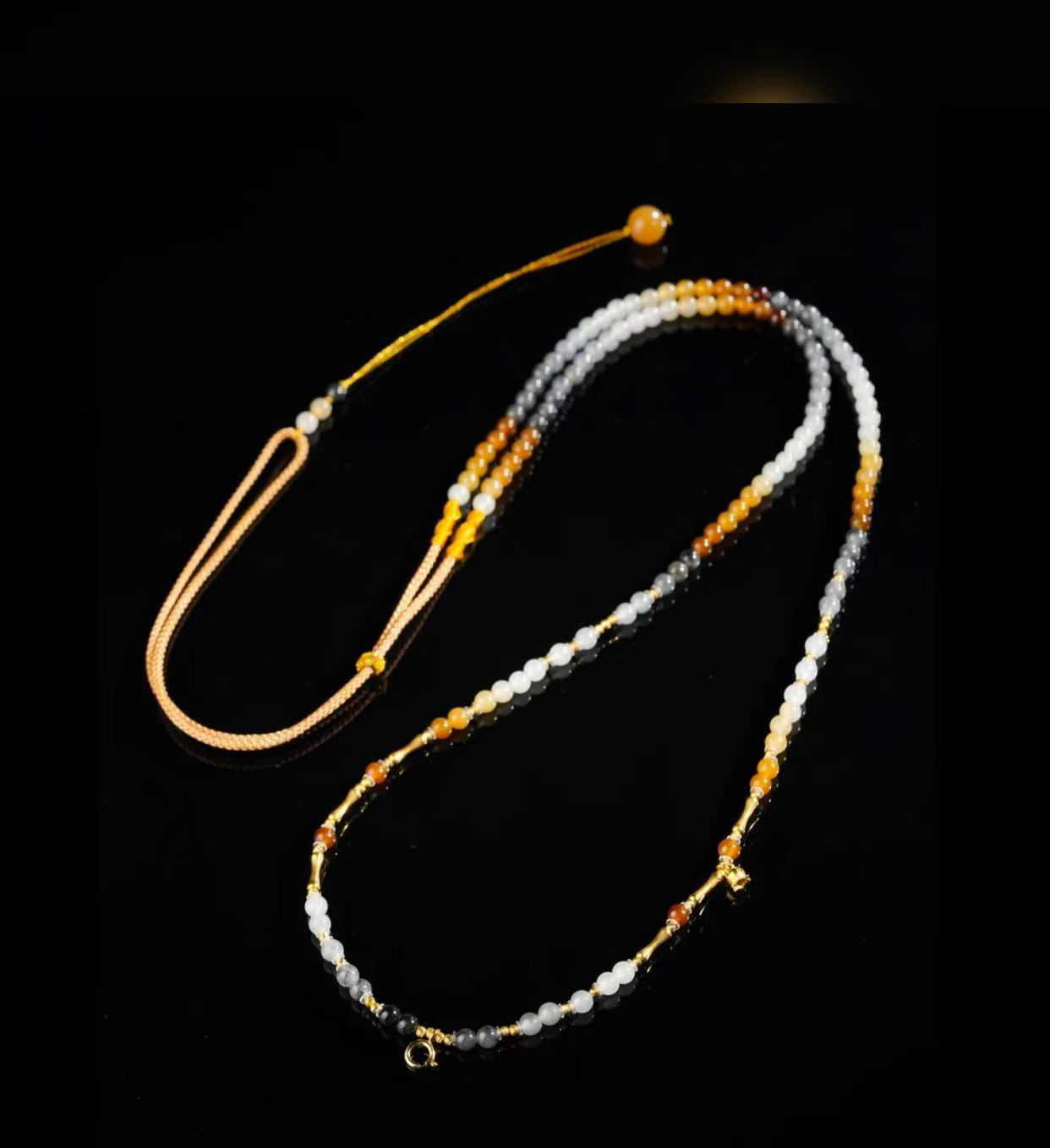 【同庆】18k金和田玉楼兰三彩项链 秋冬加长版90 cm 珠径4mm P168