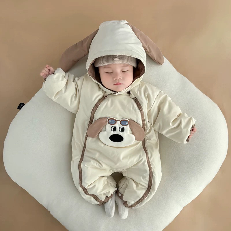 婴幼儿冬季棉服男女宝宝加厚连体衣大耳狗可爱超萌外出服冲锋衣