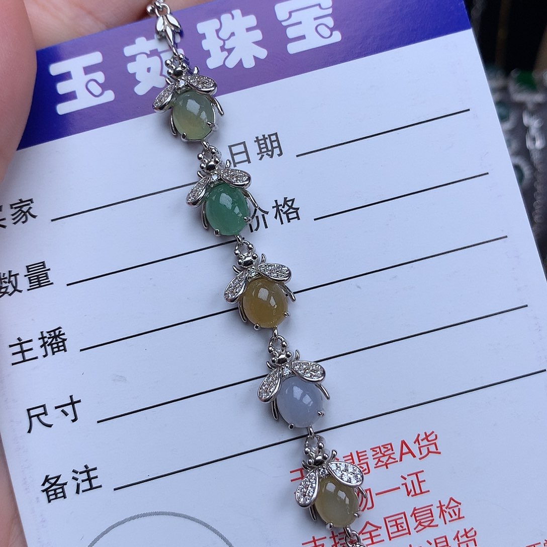 翡翠手链银S925镶嵌超****糖手链925