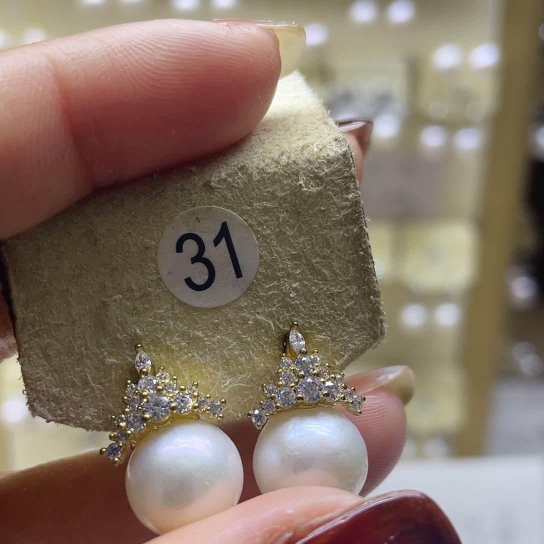 银S925镶嵌淡水珍珠耳饰