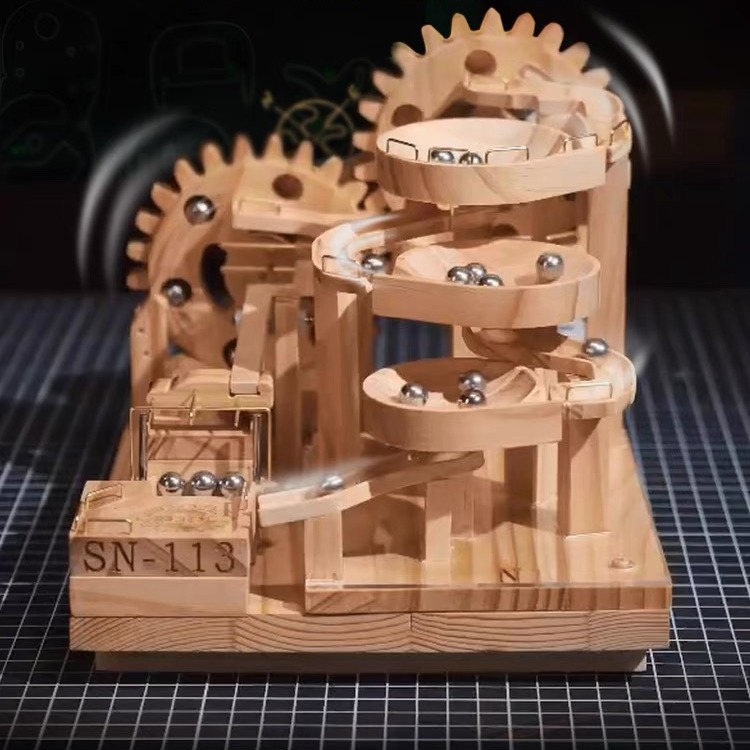 实木积木轨道木制电动机械滚珠拼图DIY手工制作模型立体拼装玩具