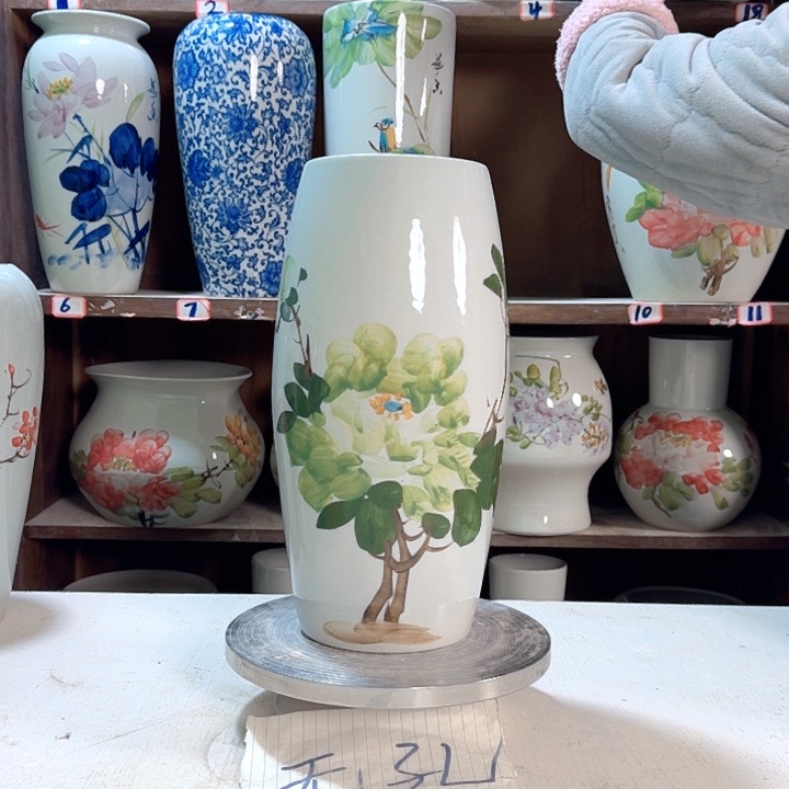 瓶高33腰鼓绿绿牡丹新款新款陶瓷